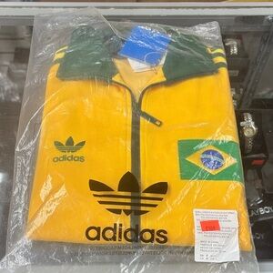 adidas Yellow Track Jacket with Green Accents and Brazil Patch